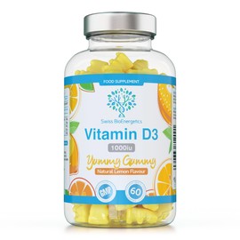 Vitamin D3 Gummies 25µg 1000IU - 60 Natural Lemon Flavour Chewable Yummy Gummies - 2 Month Supply - Made in The UK
