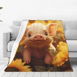 Turamurra Cute Sunflower Pig Blanket Cartoon Animal Throw Blanket for Boys Girls Women Valentines Pig Gifts Piggy Soft Plush Flannel Throw Blankets for Sofa Couch Living Room Bedroom 50"x60"