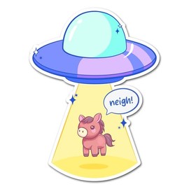 2 x 10 cm Pferd-UFO-Vinyl-Aufkleber – Alien-Entführung, extra terrestrische fliegende Untertasse, Tier, Kawaii, niedlich, lustig, Aufkleber, Scrapbook, Aufkleber #83314