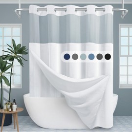 EUTXL Long No Hook Shower Curtain with Snap in Liner,230GSM Waffle Weave Shower Curtains for Bathroom,71W x 80H(78"),White