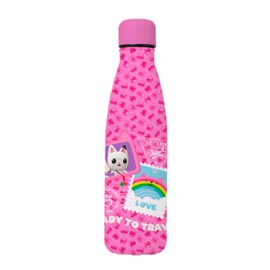 Gabby's Doll House Thermal Bottle Reusable Pandy Paws and Gabby Design Aluminium Water Bottle for Girls, Travel Bottle, Capacity 500 ml, Pink, GBD-7881
