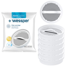 Wessper Water Filter Pack of 6, Filter Disc Replacement for Brita Classic Carafes, Filter Cartridge 58 mm x 15 mm, Ncht Gwebte Activated Carbon, Microparticles, Reduction of Chlorine and Heavy Metals