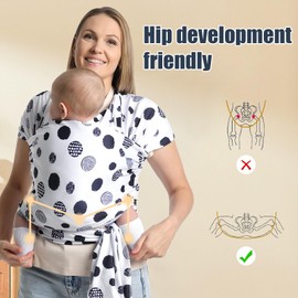 Anecoes Baby Wraps Carrier - Polka Dots Pattern - All-in-One Baby Wearing Wrap Hands-Free Design Infant Carrier, Soft, Comfortable Fabric for Newborns to Toddlers 7-35 lbs