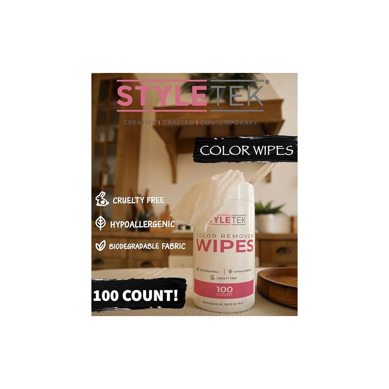 STYLETEK COLOR REMOVER WIPES, 100 PER CANNISTER, HAIR DYE REMOVER,