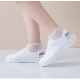 Nenluny Waterproof Shoe Covers Rain Shoes Covers Silicone Non Slip Shoe Covers Shoe Protectors for Women Men Outdoor Cycling Protectors (White, M)