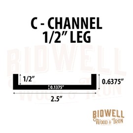 Bidwell Wood & Iron C-Channel Table Brace 2.0 – 26” Hidden Steel Support for Live Edge or Slab Wood Tops – Heavy-Duty 1/2” Leg Steel Tabletop Stabilizer – Single Piece