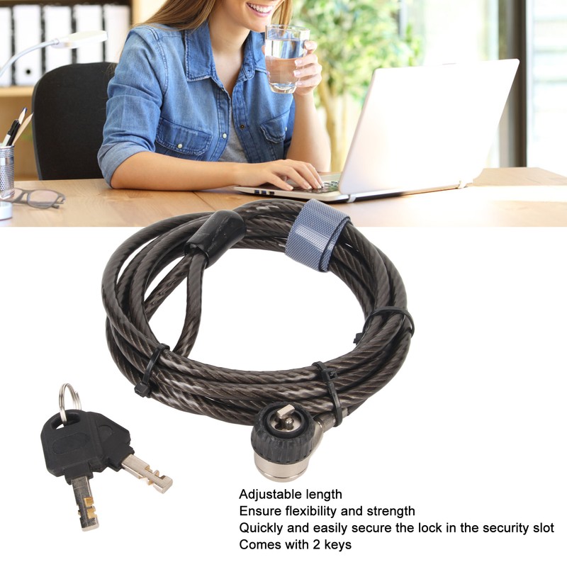 Laptop Cable Lock with 2 Keys Theft Prevention Flexibility Adjustable