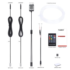 TABEN Car Interior Ambient Lighting Kits, 3 Metres, Fibre Optic RGB, Multicoloured, 16 Million Colours, Music Sync Rhythm, Sound, Active RF Remote Control and Bluetooth App Control, 12 V with DC Line