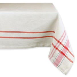 DII Kitchen Essentials Everyday French Stripe Tabletop Collection, Tablecloth, 60x120, Taupe/Red