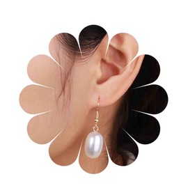 Cimenexe Bohemian Teardrop Pearl Dangle Earrings Gold Oval Pearl Hook Earrings White Pearl Earrings Tiny Pearl Drop Earrings Jewelry for Women and Girls Gifts