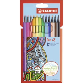 Premium Felt Tip Pen - STABILO Pen 68 - Wallet of 12 - Assorted Colours