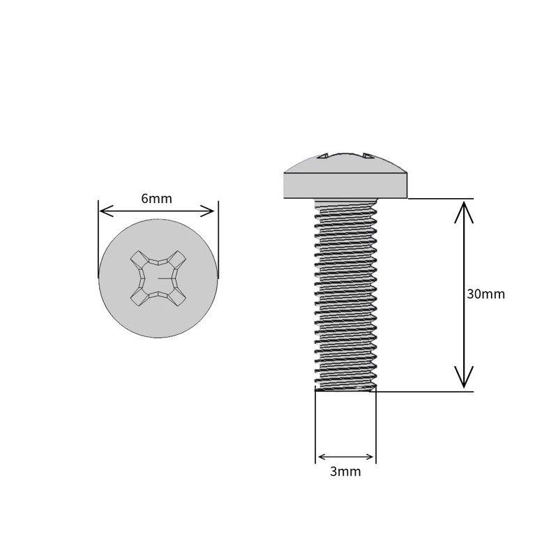 M3 (3mm x 30mm) Pozi Pan Head Machine Screws -