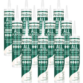 Clear Universal Silicone Caulk, 100% Silicone Sealant Outdoor Waterproof, Flexible Cartridge Adhesive Caulking for Aquarium RV Roof Window Door Kitchen Bathroom Bathtub Shower Seal, 10.1 Oz, 12 Pack