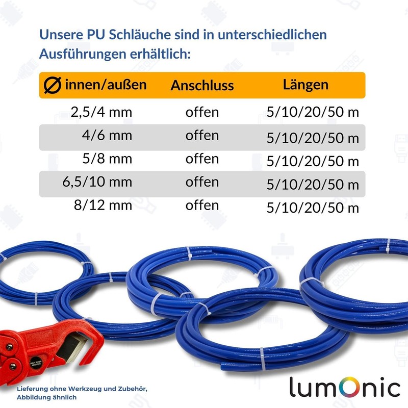 Lumonic I 10 m Compressed Air Hose PU I 8/12