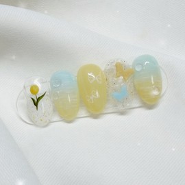 [Handmade Nail Tips] Tulip Garden Nail Tips - Long Oval / [수제네일팁] 튤립가든 네일팁 - 롱오벌