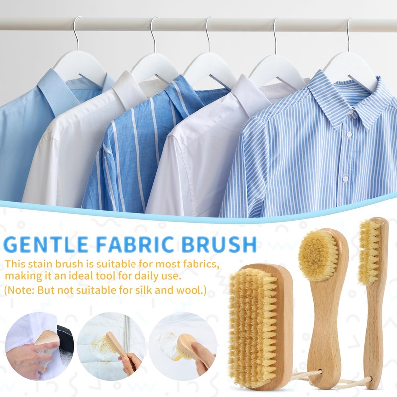DEBETOOL 3-Piece Laundry Brush for Stains on Clothes, Gentle Boar