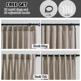 Ftinala Dark Taupe Pinch Pleated Linen Sheer Curtains 108 Inch Extra Long 2 Panels Set, Brown Light Filtering Drapes for Living Room Dining, Window Treatments with Rings & Hooks & Back Tab