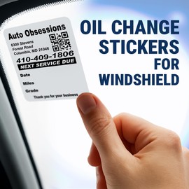 McAuley Labels Custom Oil Change Stickers, Windshield, Door Jamb - Durable, Easy to Write On, Easy to Peel Off - with QR Code, 1.875x2.275 Inches