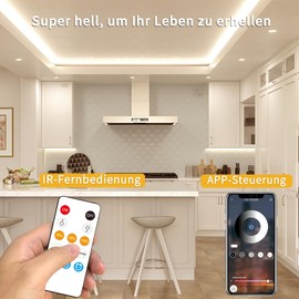 Yeewhale COB LED Strip 3000 K Warm White, App Control with Remote Control, 30 m, Dimmable, 24 V, Flexible COB LED Strip Set, Bright Under-Unit Light for Home Party DIY Decoration