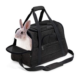 kathson Rabbit Travel Carrier Bag Airline Approved Pet Pocket Breathable Mesh Window Portable Hand Bag with Locking Safety Zippers for Small Dogs Cats Bunnies and Small Animals (Black)