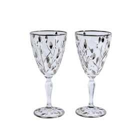 Luxury Italian Crystal Flowervine Wine Glasses, Platinum Color, Set of 2, 8 oz Glasses, Modern, Perfect for Red or White, Restaurant, Made In Italy