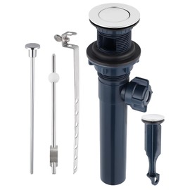 Bathroom Sink Drain with Lift Rod, Pop Up Sink Drain with Overflow, Universal Fit, Chrome Drain Stopper for Vessel Sink, Assembly for Bathroom Faucet