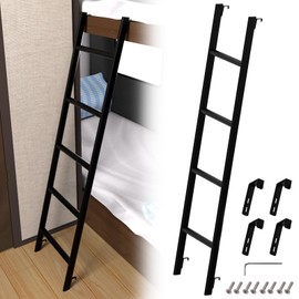 RV Bunk Bed Ladder 45"/50"/55"/60"/66"/72'', Heavy Duty Travel Trailer Bed Ladders with 4 Hook and Foot Caps, Metal Twin Bed Step Ladder for Home Dorm Appartments, Load 330 LBS (55inch / 140cm, Black)