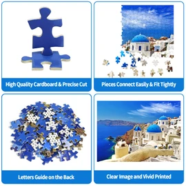 Jigsaw Puzzles 1000 Pieces Puzzles for Adults Dreamy Aegean Sea Puzzles Greece Santorini Landscape Puzzle Natural Scene Hard Puzzles for Adults Teens Kids Interactive Toy Brain Teaser