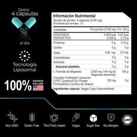 MAGNESIUM L THREONATE, L Treonato de Magnesio Liposomal PREMIUM 300 capsulas, 2100 mg por porcion by Eternal Nutrition
