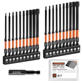 Allen Wrench Drill Bit Set for Impact Drivers - 20 Piece 4" Long Hex Bits (Metric & SAE) with 1/4" Hex Shank, S2 Steel and Magnetism, Heavy-Duty CNC Machined Tips, Extension Socket and Storage Box