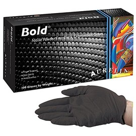 NITRILE GLOVES, POWDERFREE, BLK, M PK100 73997 By AURELIA