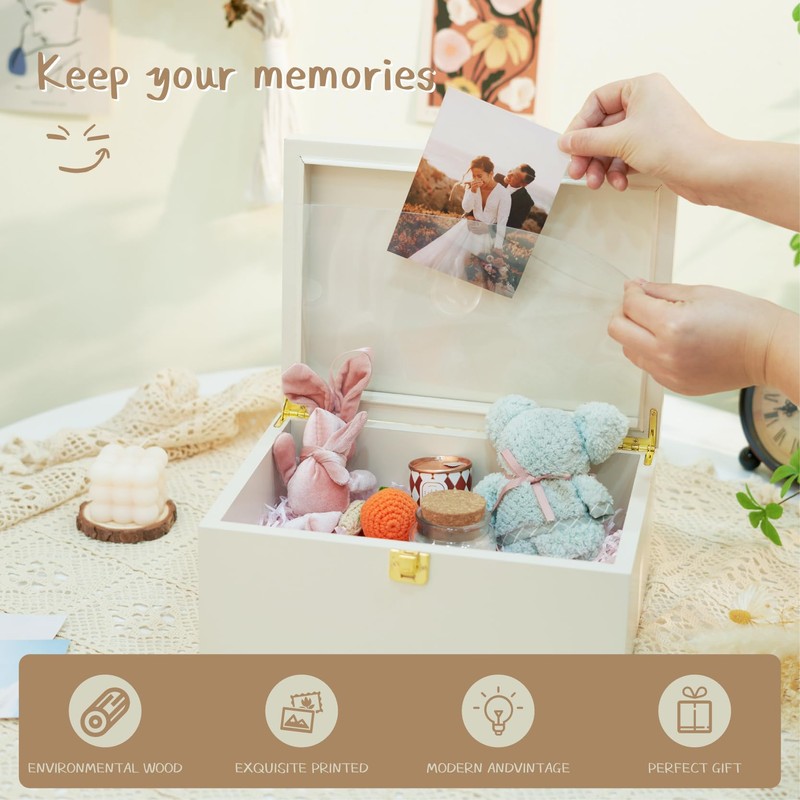 Larger Wooden Memory Keepsake Boxes With Hinged Lids and a