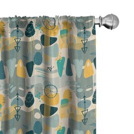 Lunarable Mid Century Modern Window Curtains, Abstract Contemporary Irregular Geometric Motif Spots and Strokes, Lightweight Decor 2-Panel Set with Rod Pocket, Pair of - 28" x 84", Cadet Mustard