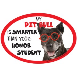 Pit Bull Car Magnets: My Pit Bull is Smarter Than Your Honor Student - Oval 6" x 4" Auto/ Truck/ Refrigerator/ Mailbox (Funny Car Decals, Dog Magnet, Pit Bull)