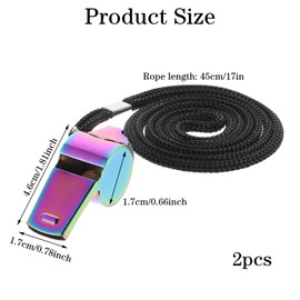 JJUNW 2 Pcs Coach Whistle with Lanyard, Stainless Steel Metal Teacher Whistle, Colorful Backpack Whistle, Emergency Sports Loud Whistle Suitable for, Coach, Referee, Emergency