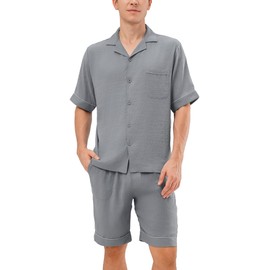 DAVID ARCHY Mens Pajamas Set Short Sleeve Summer Loungewear Soft Lightweight 2 Piece Pj Shorts Set with Pockets (M, Medium Gray)