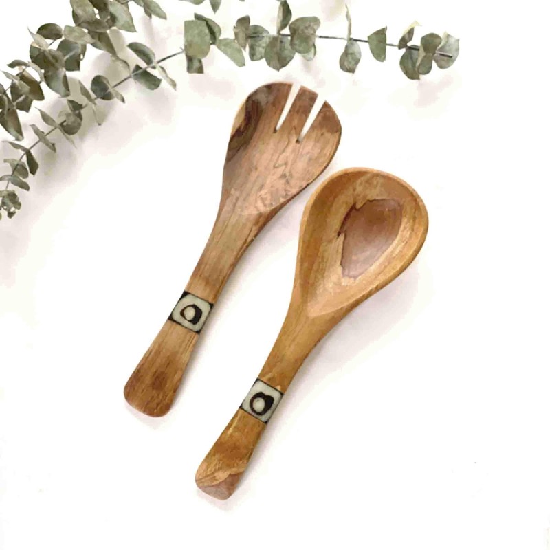 Global Crafts Small 8-inch Olive Wood Kenyan Salad Servers with