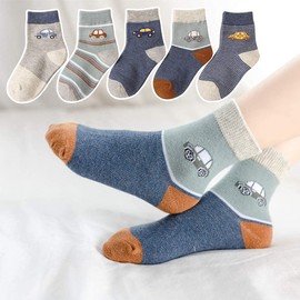 YANWANG 10 Pairs Toddler Kids Crew Socks Novelty Cute Cartoon Cotton Sock for Boys and Girls(2-Blue Airplane,L:5-7 Years)