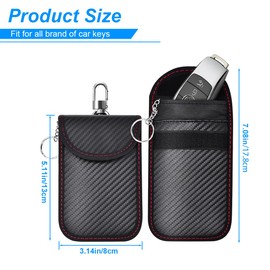 XINLIYA Carbon Fiber Faraday Car Key Fob Protector, 2PCS RFID Signal Blocking Shielding Keychain Bag, Anti-Theft Automotive Security Protection Accessories, Universal for Vehicles (Black/Red)