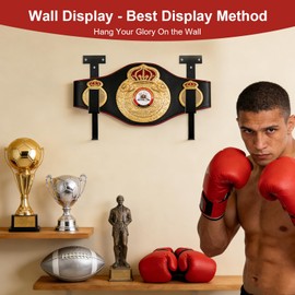 YEYPOP 4 Pcs Wrestling Championship Belt Wall Mount Display Holder W Hook, Anti-Rust Heavy Duty Metal Hanger for Champion Belt Hanger, Title Belts Organizer Holder Durable & Easy to Install