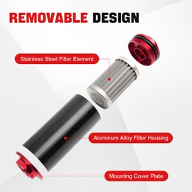 BARTOO Universal 50MM 100 Micron Inline Fuel Filter with 6AN 8AN 10AN Adapter For Filtering Gasoline, Diesel, E85-Red