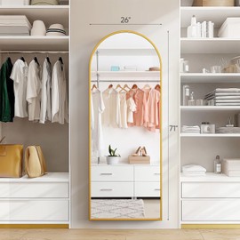 Elevon Full-Length Mirror 71"x26", Full-Body Floor Mirror with Stand, Hanging Wall-Mounted or Freestanding, Thin Aluminum Frame, Large Arch Mirror for Bedroom & Cloakroom, Gold