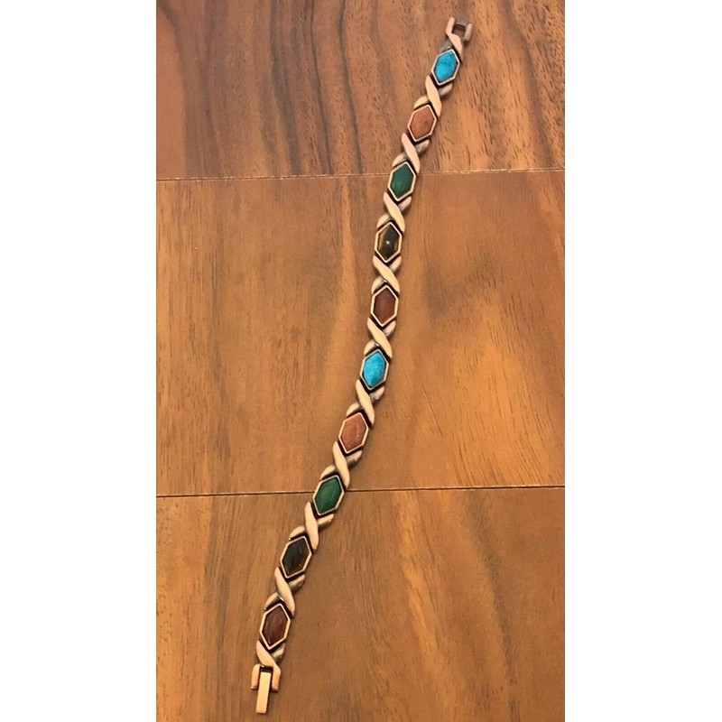 Shameg Copper Magnetic Link Multi Color Stones Bracelet Arthritis Pain