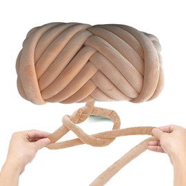 Super Soft Velvet Bulky Tube Yarn for Hand Knitting Blanket for Braided Knot, Giant Arm Knitting Yarn for Knitting Throw Rugs Pillow(Khaki 0.55lb)