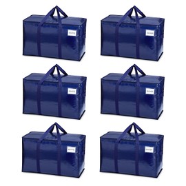 VENO 6 Pack Moving Bags, Moving Supplies, Moving Boxes, College Packing Storage Boxes with Lids Alternative, Heavy Duty Totes, Extra Large, Sturdy Handles, Zipper, for Packaging (Blue, 6 Pack)