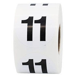 Black Number 11 Circle Stickers, 1.5 Inch Round Adhesive Dots, 500 Total Labels on a Roll for Inventory Management, Storage Bins, Organizing Products, Made in The USA