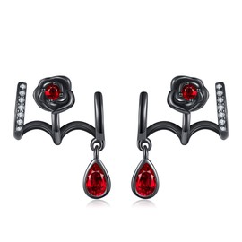 Rose Earrings Sterling Silver Black Rose Claw Earrings Gothic Rose Jewellery Gifts for Women