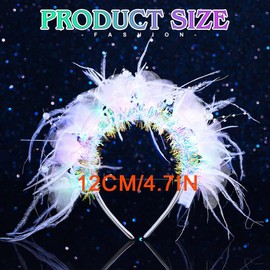 EVAZEN Light Up Feather Bridal Wedding Headband White Led Pearl Hair Bands Glowing Hair Accessories for women