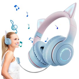 RGB Cat Ear Headphones,Wireless Foldable & Wired Over Ear Headphones with Volume Control | Stereo Sound Kids Headphones for Tablet
