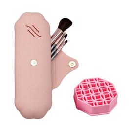 CATCH ON Silicone Makeup Brush Holder Travel Cosmetic Pouch Bag Make Up Brush Case with Anti-Fall Out Mag. Closure (Pink)